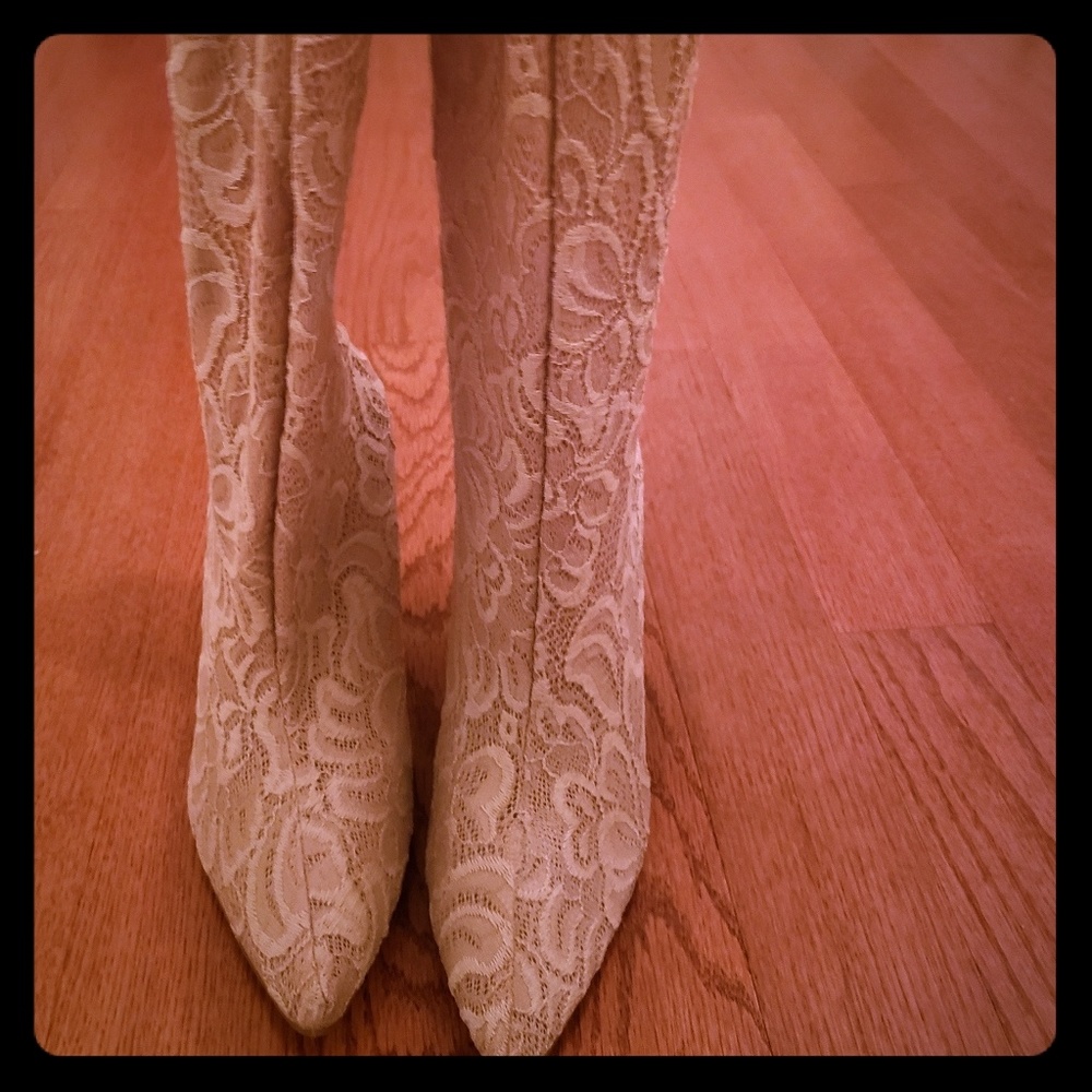 Stretch Lace thigh high  boots by Anne Michelle